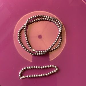 .925 ball bead necklace bracelet set 24 in